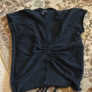 black cardigan short sleeved stringy/high triangle cut